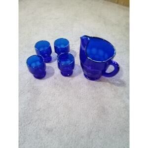 Mosser Georgian Cobalt Blue Collection 8 Inch Pitcher With 8 Glasses 4x3 In Set